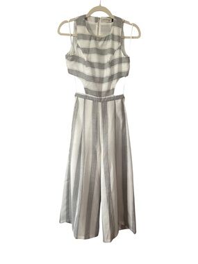 Striped Silver White Cutout Jumpsuit
